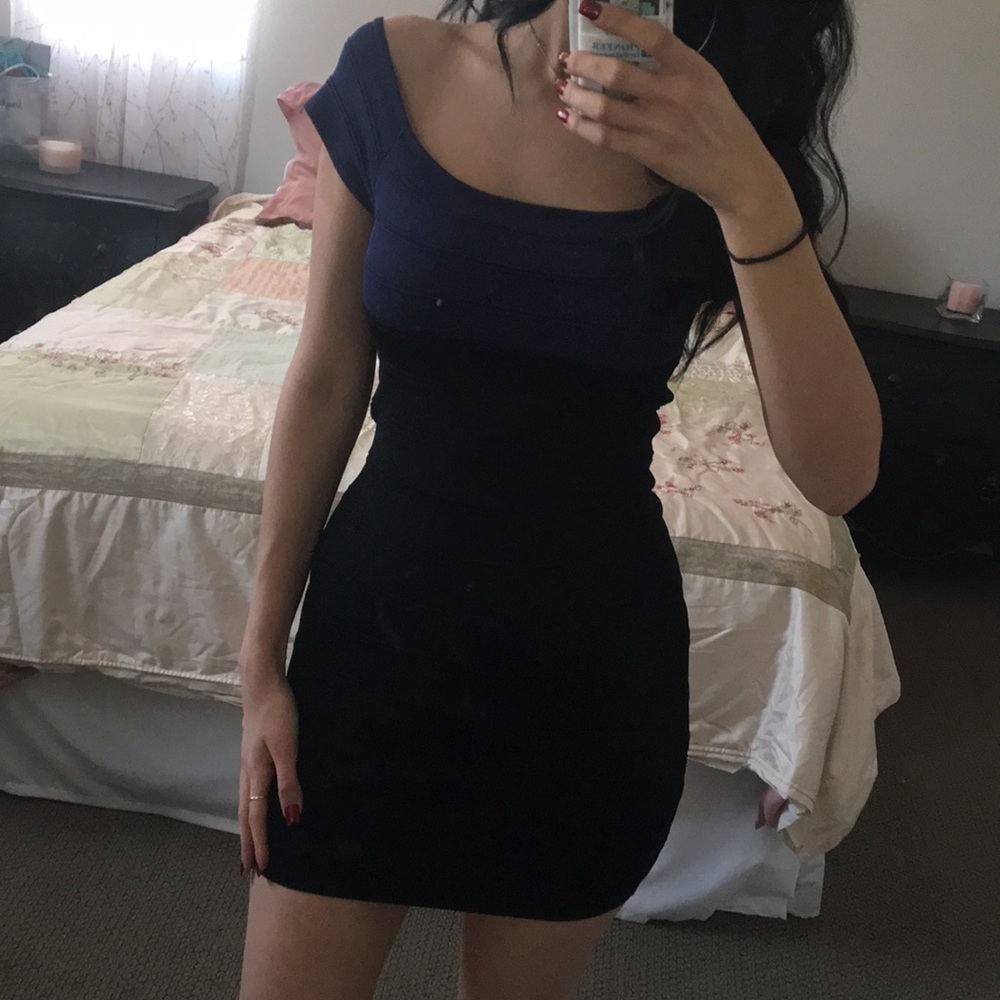 Black and blue tight bandage dress